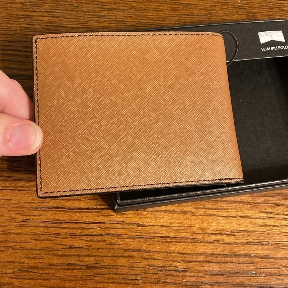Michael Kors Men's Andy Slim Billfold Wallet Luggage Tan Leather NIB MSRP $98